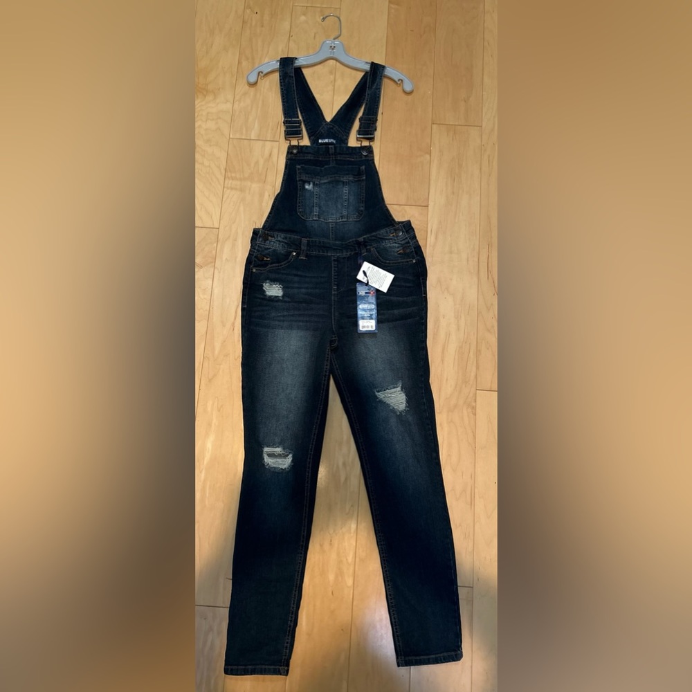 Blue Spice Denim Women’s Distressed Style Overalls Size 7 With Pockets